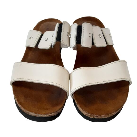 Naot Ashley Rhinestone White Leather Slide Sandals Open Toe Womens 7 Orthotic - Picture 6 of 9